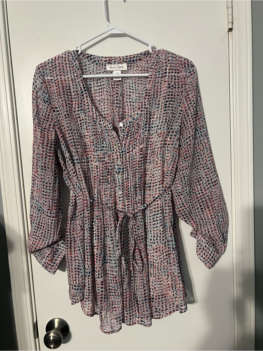 Pink Multi-Color Printed Peasant Blouse